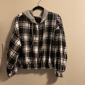 Shein Plus drawstring hooded plaid jacket